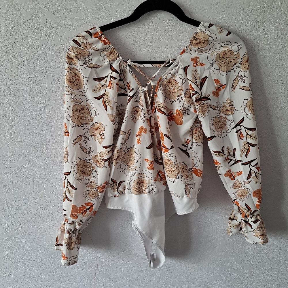 SHEIN Floral Bodysuit in Cream and Orange - Picture 3 of 4